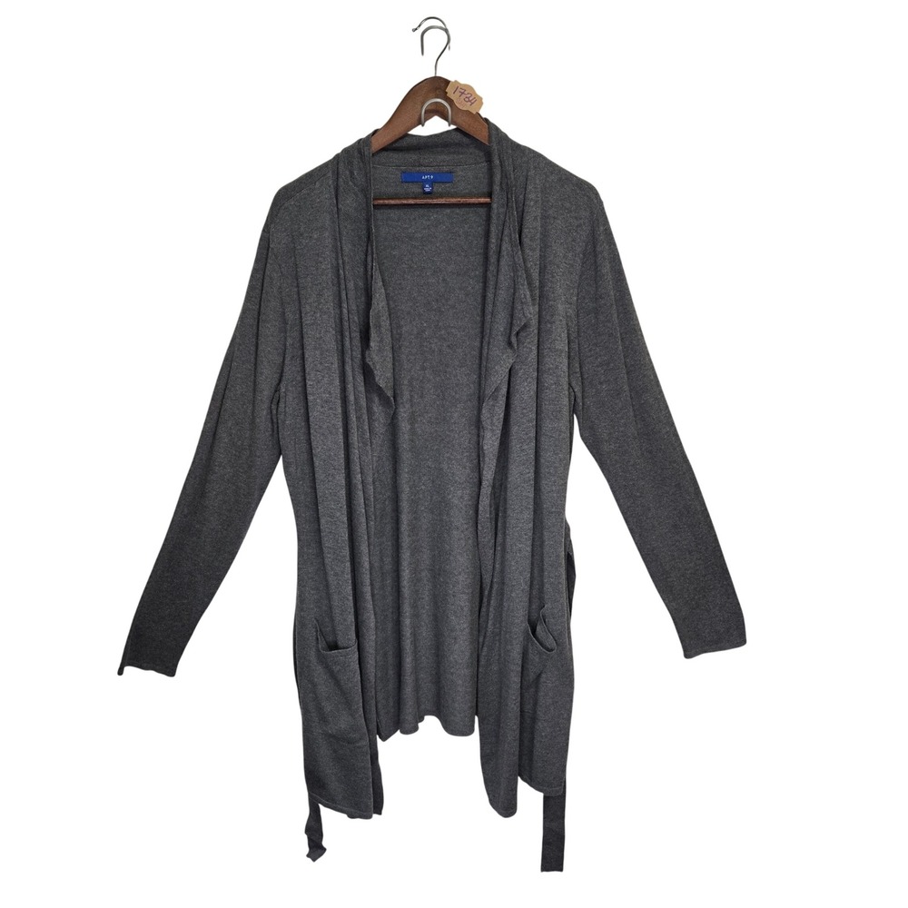 Apt. 9 Womens XL Charcoal Grey Open Front Belted Cardigan Sweater Knit Pockets